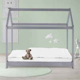 Kinderbett Hausbett 80x160 cm Hellgrau aus Kiefernholz Holzbett mit Dach und Lattenrost ML-Design Kinderbett Hausbett 80x160 cm Hellgrau aus Kiefernholz Holzbett mit Dach und Lattenrost ML-Design