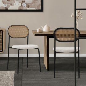 Esszimmerstuhl 2er Set Beige bis 120 kg Rattan Rückenlehne ML-Design