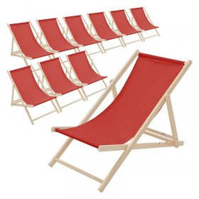 10er Set Liegestuhl klappbar Rot Holz verstellbare Rückenlehne bis 120 kg Sonnenliege Gartenliege Strandliege