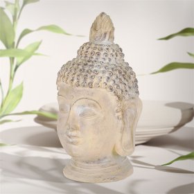 Buddha Kopf Figur 30x30x55 cm beige/grau aus Kunststein