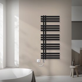 Badheizkörper Mittelanschluss 500x1200 mm Schwarz matt mit Heizstab 900W LuxeBath