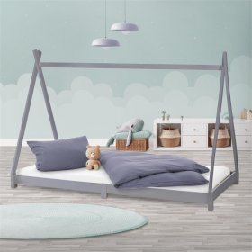 Kinderbett Tipi 90x200 cm Hellgrau aus Kiefernholz Holzbett mit Lattenrost ML-Design Kinderbett Tipi 90x200 cm Hellgrau aus Kiefernholz Holzbett mit Lattenrost ML-Design