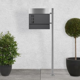 Standbriefkasten mit Zeitungsfach 37 cm Anthrazit inkl. Ständer 120 cm hoch Silber Briefkasten freistehend Standbriefkasten mit Zeitungsfach 37 cm Anthrazit inkl. Ständer 120 cm hoch Silber Briefkasten freistehend