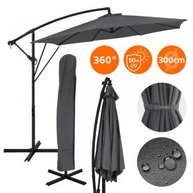 Ampelschirm Ø 300 cm Anthrazit 360° Alu Sonnenschirm mit Kurbel, Abdeckung & Ständer ML-Design