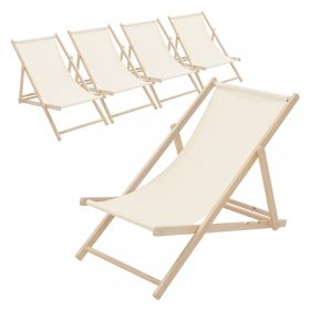 5er Set Liegestuhl klappbar Beige Holz verstellbare Rückenlehne bis 120 kg Sonnenliege Gartenliege Strandliege