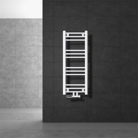 Badheizkörper Mittelanschluss 300x800 mm Weiß gerade mit Wand Anschlussgarnitur LuxeBath