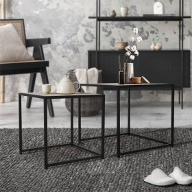 Beistelltisch 2er Set Schwarz/Eichenoptik aus Metall ML-Design