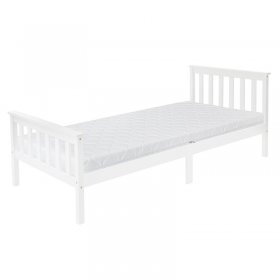 Bettgestell Einzelbett 90x200cm aus Kiefernholz in Weiß Lattenrost & Matratze H-16cm ML-Design