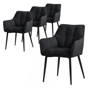 4er Set Esszimmerstuhl Schwarz aus Frotteestoff mit dickem gepolsterter Sitz ML-Design