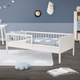 Kinderbett 80x160 cm mit Lattenrost und Rausfallschutz Weiß Kiefernholz ML-Design