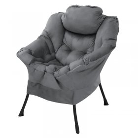 Relaxsessel Anthrazit mit Armlehnen und dickem Kopfkissen und Metallgestell Loungesessel bis 120 kg ML-Design
