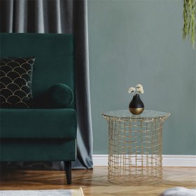 Beistelltisch 40x40x45 cm Schwarz/Gold aus Eisen un Glas WOMO-Design