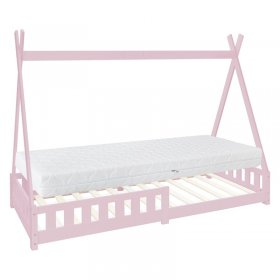 Kinderbett Tipi 90x200 cm Rosa aus Kiefernholz inkl. Matratze H-16cm Rausfallschutz und Lattenrost ML-Design