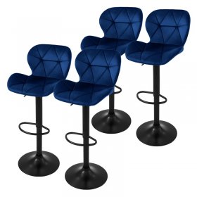 4er Set Barhocker Blau Samtbezug mit Rückenlehne und Fußstütze höhenverstellbar 59-79cm ML-Design
