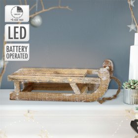 Weihnachtsdeko Schlitten mit 25 Warmweißen LEDs 31,5x14,5x10,5 cm Natur aus Holz