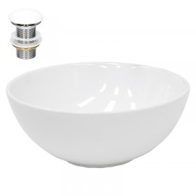 Waschbecken inkl. Ablaufgarnitur Weiß ohne Überlauf Ø 32x13,5 cm Weiß aus Keramik LuxeBath