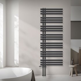 Badheizkörper Mittelanschluss 600x1600 mm Anthrazit mit Boden Anschlussgarnitur LuxeBath