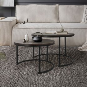 Couchtisch 2er Set Rund Eiche-dunkel/Schwarz aus MDF und Metall ML-Design Couchtisch 2er Set Rund Eiche-dunkel/Schwarz aus MDF und Metall ML-Design