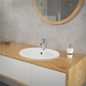 Waschbecken Oval mit Überlauf 57x48,5x19,5 cm Weiß aus Keramik LuxeBath