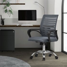 Ergonomischer Bürostuhl mit Armlehnen Netzgewebe Grau mit Rollen ML-Design