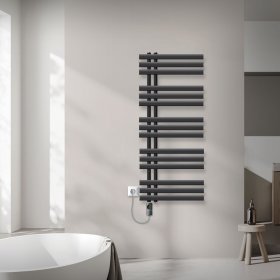 Badheizkörper Mittelanschluss 500x1200 mm Anthrazit mit Heizstab 900W LuxeBath