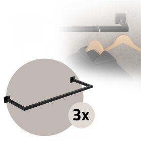 3er Set Kleiderstange Garderobe Wandmontage 30 x 90 cm Schwarz aus Stahl ML-Design