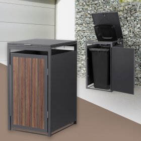 Mülltonnenbox 1er bis 240 Liter 68x80x120 cm aus Stahl in Anthrazit-Eiche dunkel ML-Design