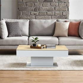 Couchtisch 110x60x40 cm Weiß/Eiche-Optik inkl. 2 Staufächern unter Schiebeplatte ML-Design