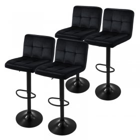 4er Set Barhocker Schwarz Samtbezug mit Rückenlehne und Fußstütze höhenverstellbar 63-83cm ML-Design