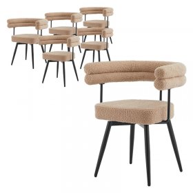 6er Set Esszimmerstühle 360° drehbar in Braun Teddy-Stoff mit Arm- und Rückenlehnen Küchenstuhl ML-Design