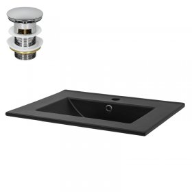 Waschbecken inkl. Ablaufgarnitur Silber mit Überlauf 61,5x47x17,5 cm Schwarz matt aus Keramik LuxeBath Waschbecken inkl. Ablaufgarnitur Silber mit Überlauf 61,5x47x17,5 cm Schwarz matt aus Keramik LuxeBath