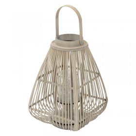Bambus Laterne, Windlicht H: 55 cm Holzfarbe, Boho Gartenlaterne mit Henkel & Glaseinsatz, Flechtoptik Kerzenhalter
