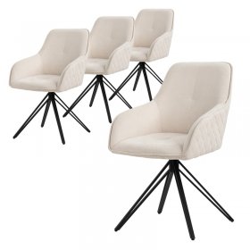 4er Set Esszimmerstuhl drehbar Creme aus Textil Webstoff mit Rücken- und Armlehne ML-Design