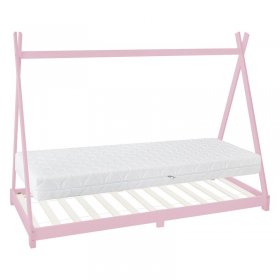 Kinderbett Tipi 90x200 cm Rosa aus Kiefernholz inkl. Matratze H-16cm Holzbett mit Lattenrost ML-Design Kinderbett Tipi 90x200 cm Rosa aus Kiefernholz inkl. Matratze H-16cm Holzbett mit Lattenrost ML-Design