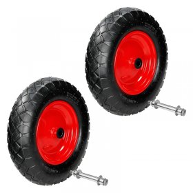 2er Set Schubkarrenrad luftbereift 390 mm 4.80/4.00-8 mit Achse Rot aus PU