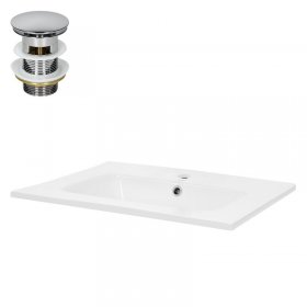 Waschbecken inkl. Ablaufgarnitur mit Überlauf 61x46x16,5 cm Weiß aus Keramik LuxeBath Waschbecken inkl. Ablaufgarnitur mit Überlauf 61x46x16,5 cm Weiß aus Keramik LuxeBath