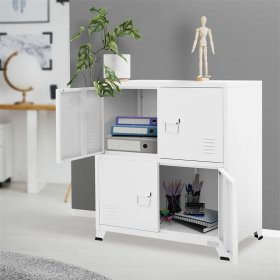 Büroschrank mit zwei Ebenen Magnetverschluss 75x40x80,5 cm Weiß aus Stahl ML-Design