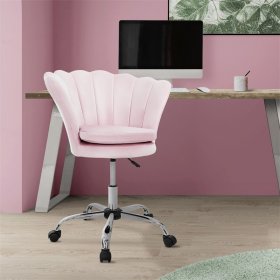 Bürostuhl mit Rollen und Rückenlehne Muscheldesign 68x68 cm Hellrosa aus Samt Schminktisch Stuhl ML-Design