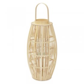 Bambus Laterne, Windlicht H: 75 cm Holzfarbe, Boho Gartenlaterne mit Henkel & Glaseinsatz, Flechtoptik Kerzenhalter Bambus Laterne, Windlicht H: 75 cm Holzfarbe, Boho Gartenlaterne mit Henkel & Glaseinsatz, Flechtoptik Kerzenhalter