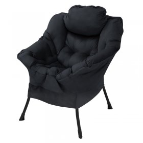Relaxsessel Schwarz mit Armlehnen und dickem Kopfkissen und Metallgestell Loungesessel bis 120 kg ML-Design