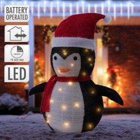 LED Weihnachtspinguin 68cm hoch mit Mütze und Schal Gartenfigur Weihnachtsdeko mit 30 warmweißen LEDs