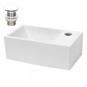 Waschbecken inkl. Ablaufgarnitur Weiß ohne Überlauf 35x20,5x12,5 cm Weiß aus Keramik LuxeBath