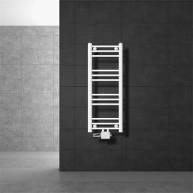 Badheizkörper Mittelanschluss 300x800 mm Weiß gerade mit Universale Anschlussgarnitur LuxeBath