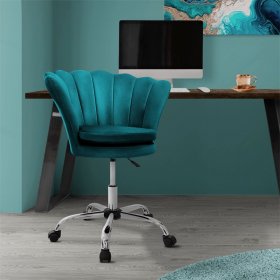 Bürostuhl mit Rollen und Rückenlehne Muscheldesign 68x68 cm Petrol aus Samt Schminktisch Stuhl ML-Design Bürostuhl mit Rollen und Rückenlehne Muscheldesign 68x68 cm Petrol aus Samt Schminktisch Stuhl ML-Design