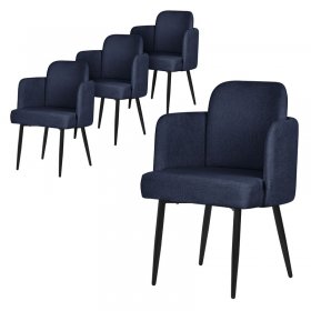 4er Set Esszimmerstühle mit Rücken- & Armlehne Dunkelblau mit Metallbeinen bis 120 kg ML-Design