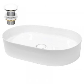 Waschbecken inkl. Ablaufgarnitur Weiß ohne Überlauf 60,5x38x12,5 cm Weiß aus Keramik LuxeBath