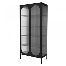 Vitrinenschrank doppeltürig 80x175x40 cm Vitrine mit 4 Einlegeböden Schwarz aus Stahl ML-Design