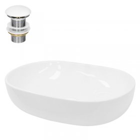 Waschbecken inkl. Ablaufgarnitur Weiß ohne Überlauf 60x42x14,5 cm Weiß aus Keramik LuxeBath