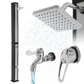 Solardusche 40L mit Fußdusche und Regenduschkopf 217 cm Silber/Schwarz ML-Design