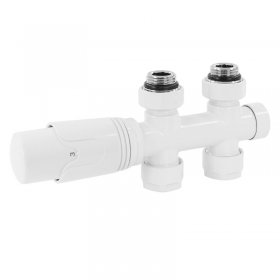 Ventil-Armaturen Set Multiblock Weiß Durchgangsform inkl. Thermostatkopf LuxeBath